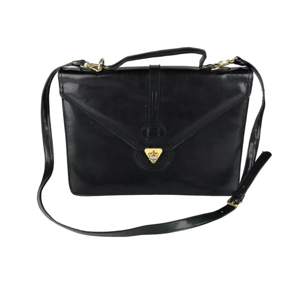 Moda Italiana Unisex Black Leather Inner Dividers Detachable Strap Shoulder Bag - Picture 6 of 10